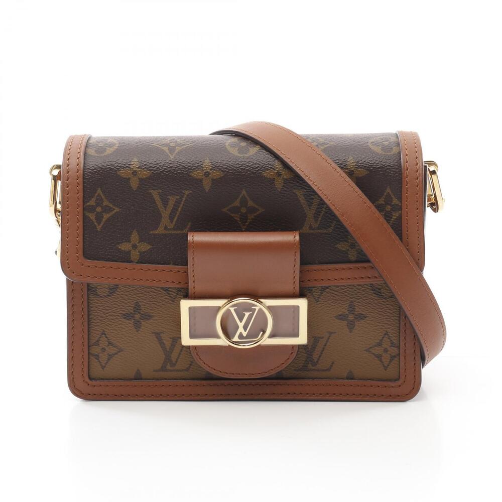 Louis Vuitton Dauphine Shoulder Bag Canvas Leather Monogram Reverse Brown Beige